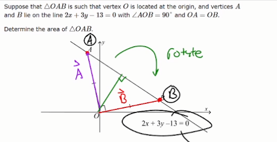 homework problem asking about area of rotated isosceles right triangle